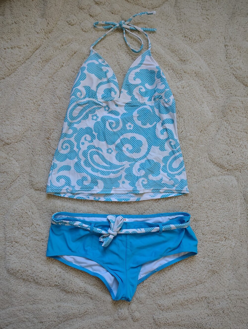 Hot Water Women's Large Light Blue Paisley Patterned 2-Piece Swimsuit